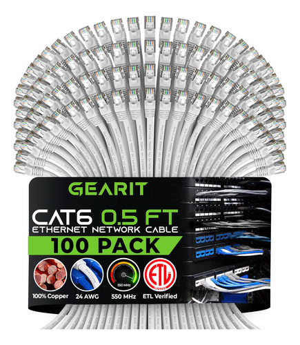 Paquete De 100 Cables Ethernet Gearit Cat 6 Cat6 Snagless Pa