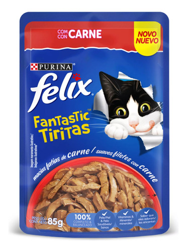 Alimento Húmedo Gato Fantastic Tiritas Carne Felix 5 X 85g