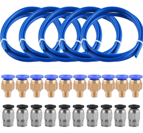 5 Tubos De Teflón Azul Ptfe (1m) Con 10 Accesorios Pc4-m6 Y 