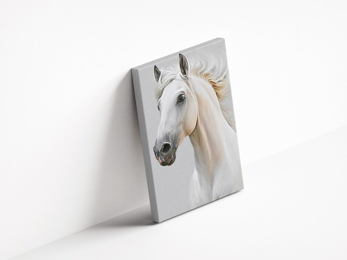 Cuadro Lienzo Canvas 40x30cm Caballo Blanco Oleo Pura Sangre