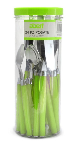 Set X 24 Cubiertos Abert Italy Acero Inoxidable Color Verde