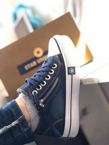 Tenis plataforma jeans deals feminino com ziper