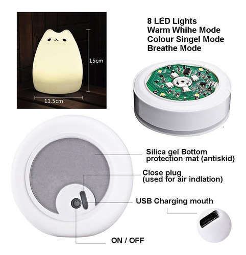 Luz Nocturna Led Sensor Táctil De Silicona Suave Para Gatos