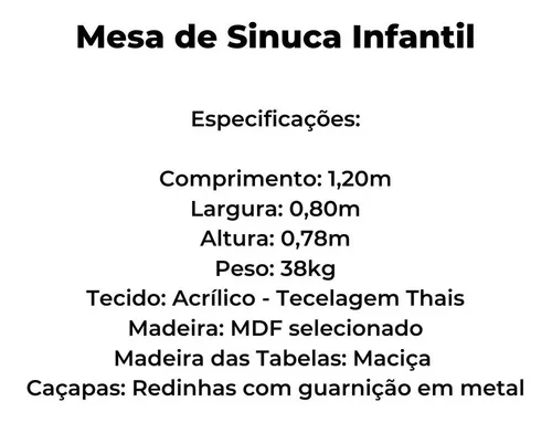 Mesa Sinuca Bilhar Maxxi Compacta Infantil C/ Bolas E Tacos