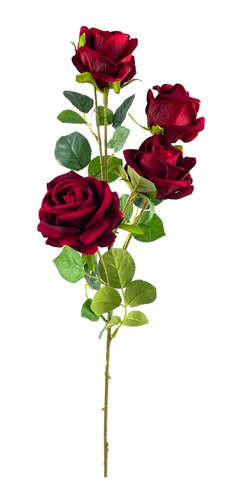 Ramo De Flores Artificiales Rosa Roja Oscura Elegante 82cm