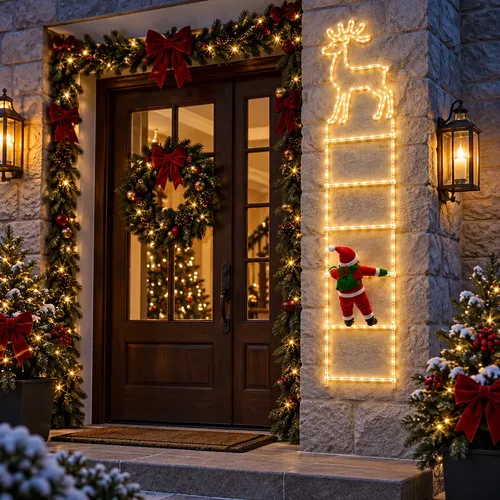 Escada Papai Noel Luminosa Led 1,5m Bivolt Enfeite Natal Rena 127/220v