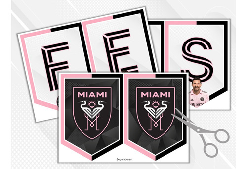 Kit Imprimible Banderín Messi Inter Miami Editable