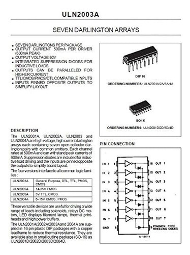 6 Pcs Uln2003 Uln2003a Matrices De Transistores De De Alto Y