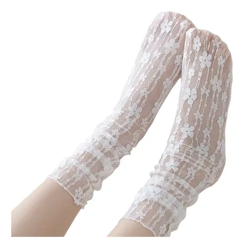 Calcetines Finos De Encaje Floral, De Malla, Transpirables,