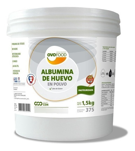 Albumina De Huevo En Polvo. Proteína Balde 1.5kg=375 Claras