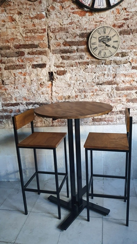Imagen 5 de 6 de Mesa Barra Redonda 70cm Base Central Taburetes Respaldo