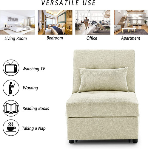Sofa Cama Convertible 4 En 1 Color Beige Marca Antetek