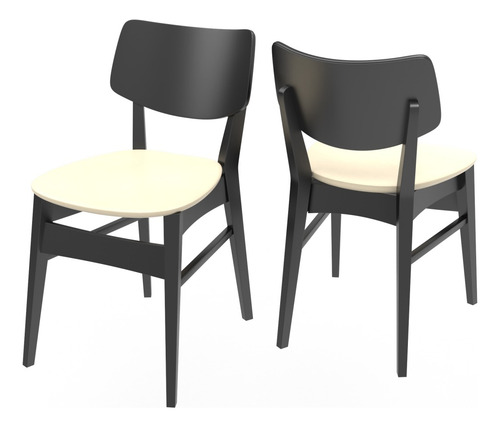 2 Sillas De Comedor Madera Cojines De Cuero Blanco,rústico Liberty Negro Blanco