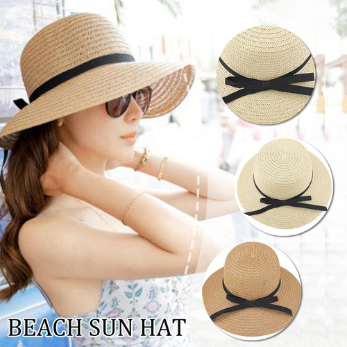 Sombrero De Playa Plegable Para Mujer, Sombrero De Paja Para
