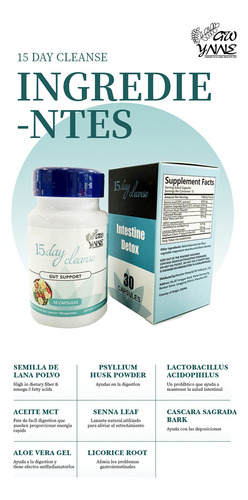 15 Day Cleanse Advanced Detox Desintoxicación Intestinal Sin Olor 30 Cápsulas en Botella Gwynne Sin sabor