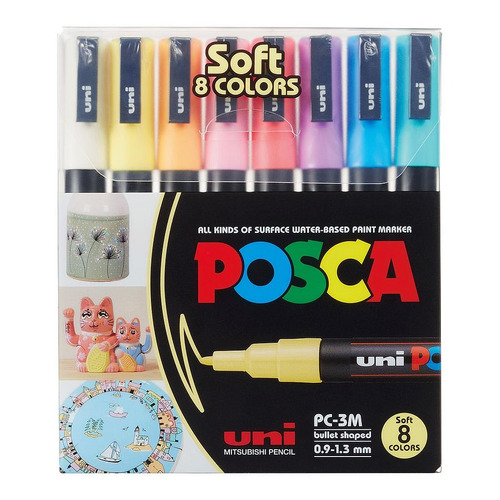 Lápices Posca Pastel Set 8 Marcadores Pc-3m 