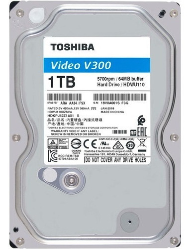 Disco Duro 3,5 1tb V300 5700rpm Sata 4cam Nvr/dvr Toshiba