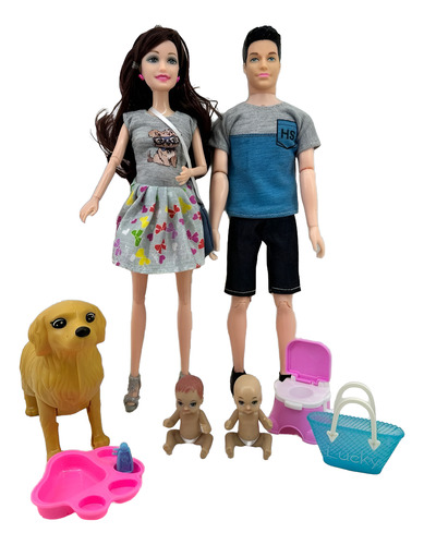 Boneca Barbie Grávida Com Bebes E Cachorro Com Filhotes