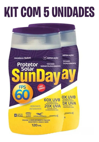 Kit 5 Protetor Solar Sunday Fps 60 120ml