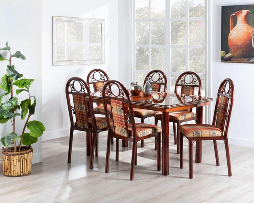 Comedor Monarca Con 6 Sillas Color Café Diseño De La Tela De Las Sillas Rayado