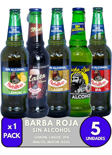 Cerveza Barba Roja Sin Alcohol Mix. Pack X 5