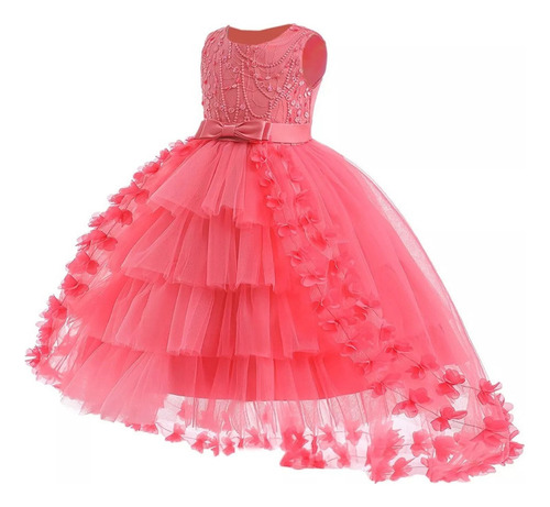 Vestido De Elegante Princesa Boda Niños Flores Fiesta Noche