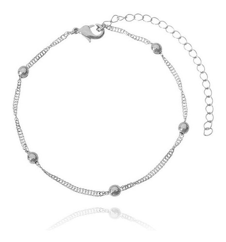 Pulseira Bolinhas Feminina Prata Folheada Ouro Branco Semijo