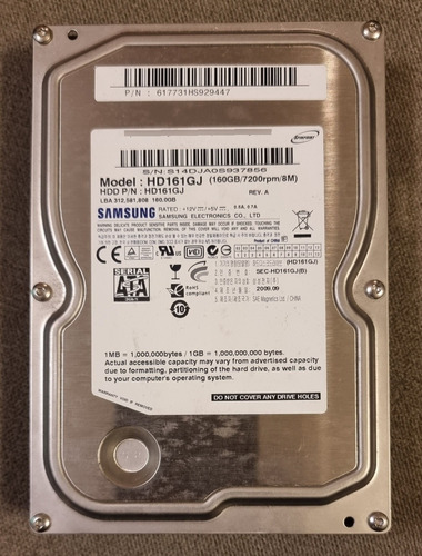 Disco Duro Para Pc Marca Samsung De 160gb Hdd 3.5 En Riesgo