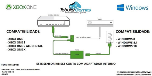 Sensor Kinect Xbox One Com Adaptador Usb Para Xbox One S E X