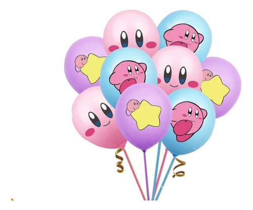 Set De 12 Globos Latex Videojuego Personaje Kirby Cumpleaños