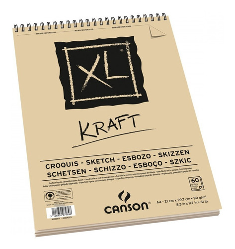 Block Dibujo Canson Xl Papel Kraft Croquis A4 90g 60 Hojas