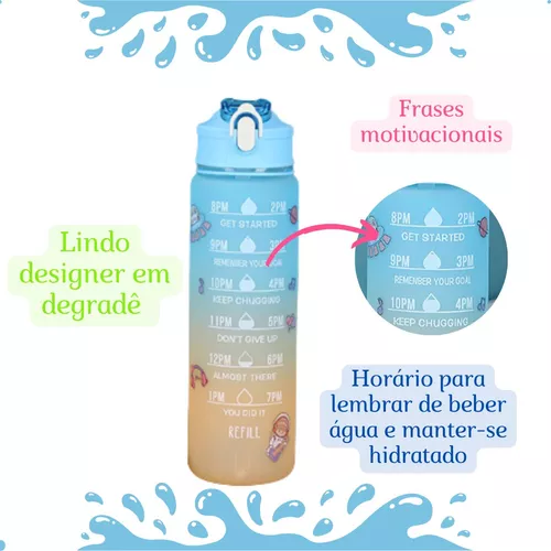 Garrafa Squeeze De Água 900ml Escola Hidrate-se Kawaii Fofa - Dupari