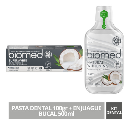 Kit Biomed Whitening Pasta Dental 100g + Enjuague 500ml