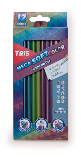 Lápis De Cor 12 Cores Tons Metalicos Mega Soft Color Tris