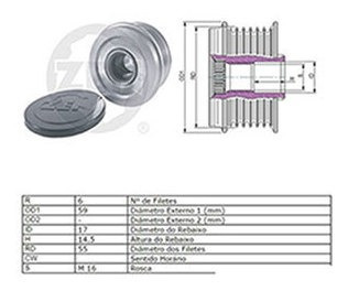 Polia Alternador Roda Livre Ix35 2010 A 2013 Zen5593