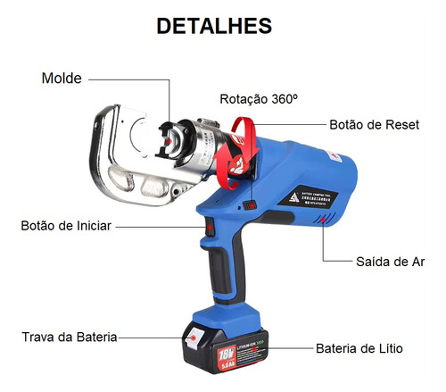 Alicate Crimpador Hidráulico A Bateria P/ Terminal Tubular