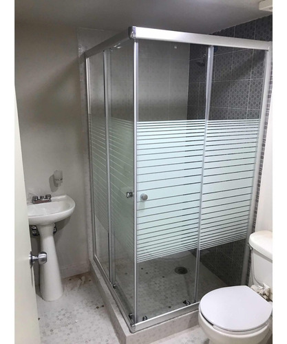 Imagen 2 de 6 de Cancel De Baño Cristal Templado 100x100 Franjas Biseladas