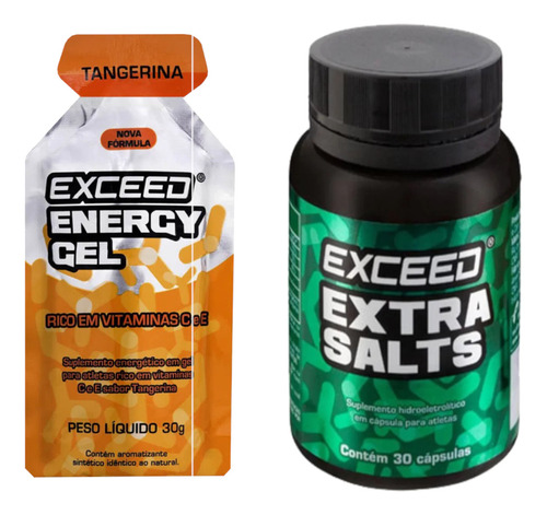 Gel Carboidrato Exceed 10un + Capsula De Sal Exceed 30 Caps Sabor Tangerina