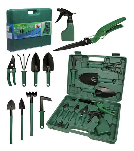 Kit Para Jardim Com Foice + Pulverizador +10 Pçs Na Maleta