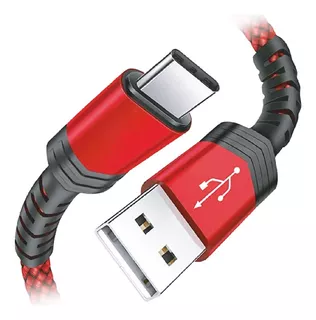 Cable Usb Tipo C Cargador Calidad Premium Raforzado Mallado Color Rojo