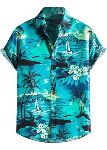 Camisa De Playa Para Hombre Manga Corta Hawaiana