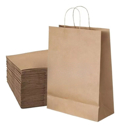 Bolsas De Papel Madera Kraft Con Manija 36x26x12 500 Unidad