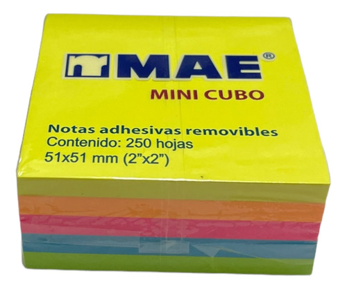 Mini Cubo Notas Adhesivas 5x5cm Mae 250 Hojas 5 Colores Neon