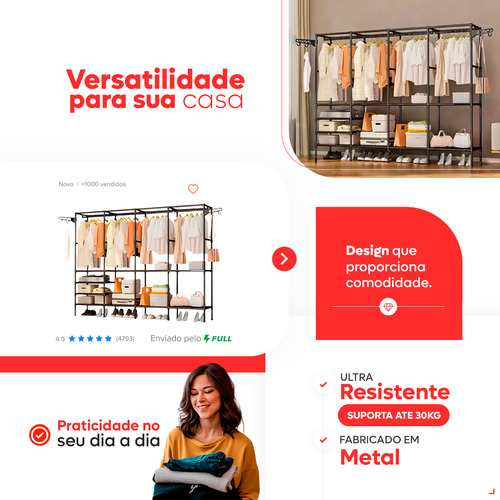 Closet Aberto Com 4 Colunas Em Aço Resistente