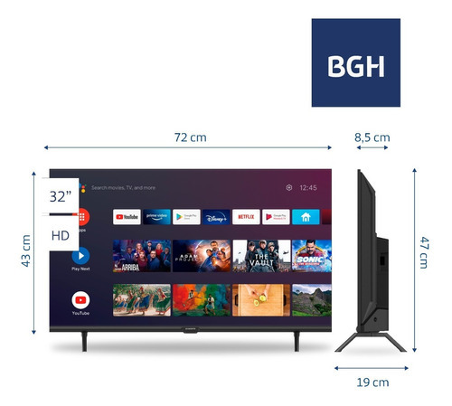 Imagen 4 de 7 de Smart Tv Bgh 32'' Hd Control Por Voz Y Android Tv B3222s5a