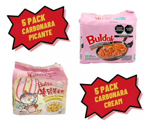 10 Ramen Buldak (5 Carbonara Cream Y 5 Carbonara Picante)