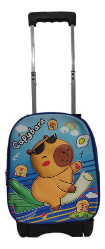 Mochila De Moda Capibara Con Luz. Con Llantas O Ruedas Para Preescolar O Kinder. Niño Y Niña Azul Marino