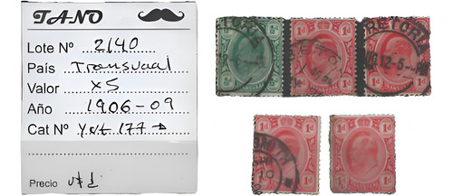 Lote2140 Transvaal X5 Estampillas Año 1906-09 Yvert#177-
