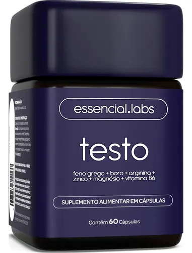 Testo Essencial - Fórmula Exclusiva Com Feno Grego + Boro + Arginina + Zma + Vitamina B6 - Precursor Da Testosterona - 60 Cápsulas Sem Sabor