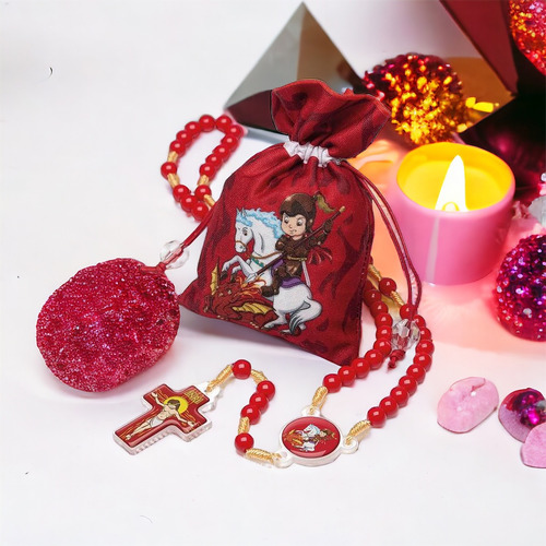 Terço Infantil Crianças São Jorge Com Saquinho Cor Vermelho